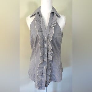 INC International Concepts Black‎ and White Sleeveless Ruffle Blouse